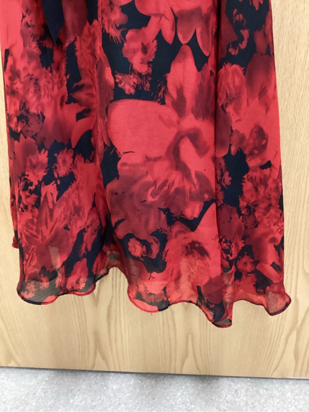 Coldwater Creek Red & Black Floral Cowl-Neck Dress with Satin Tie - Picture 4 of 6